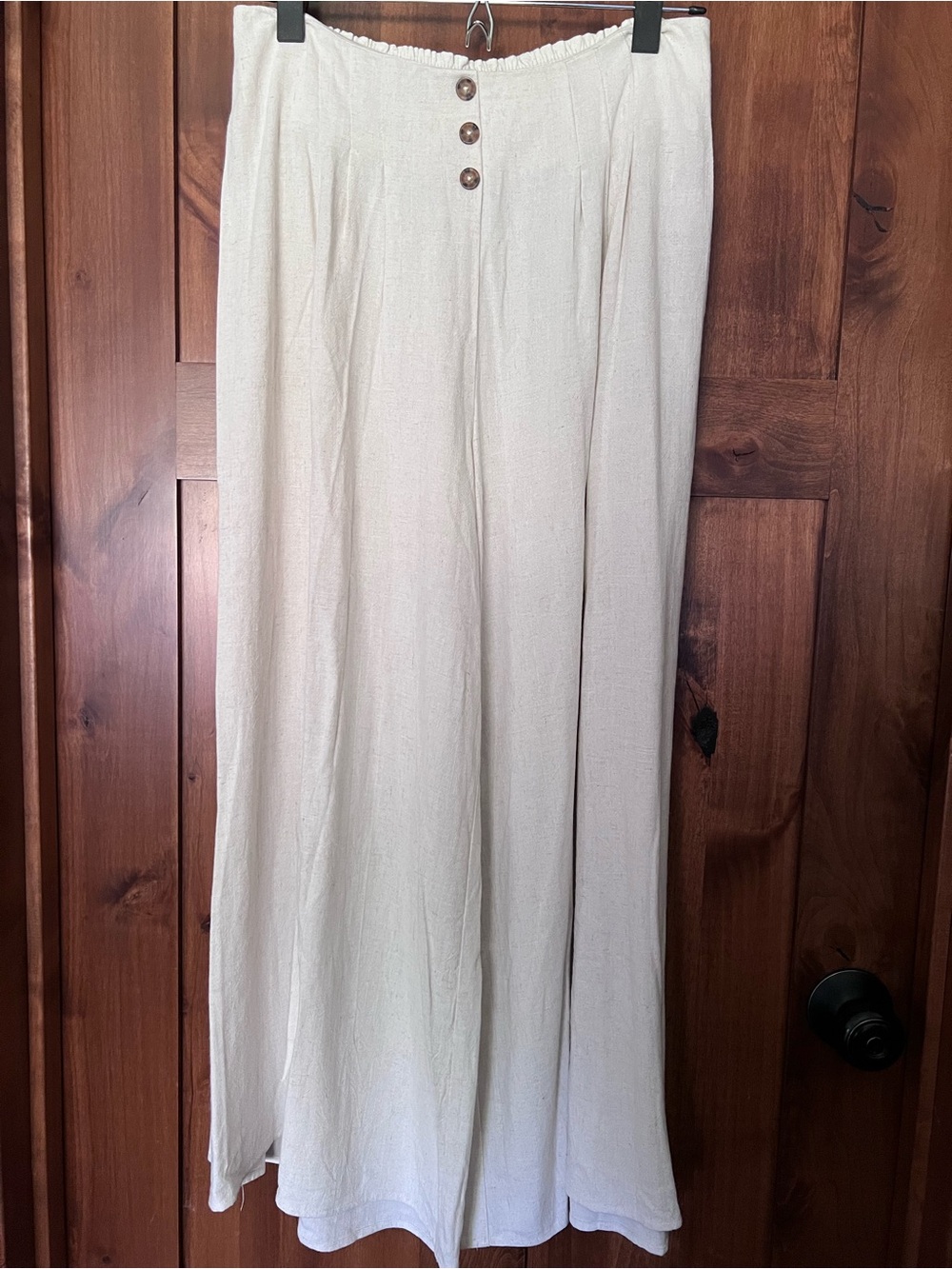 Cream Elastic Button-Front Wide Leg High Rise Pant XL